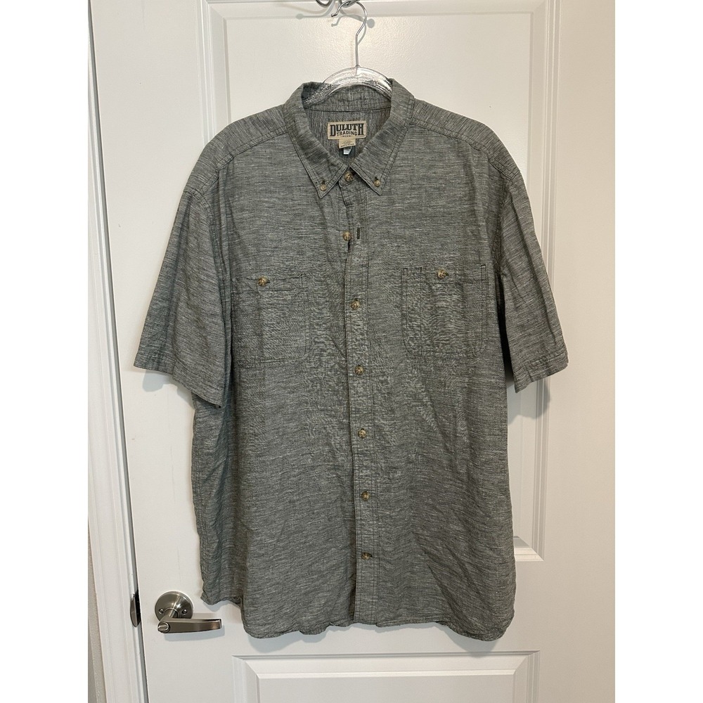 Duluth Trading Men's Hemp Cotton Shirt 2XL Gray Short Sleeve Workwear Utility